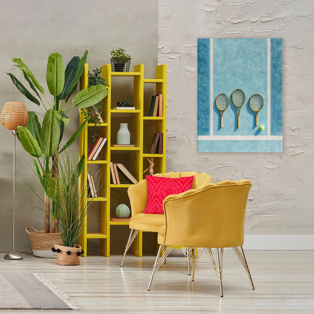 Franklyn Gregory Tennis Racket Trio Stretched Canvas Wall Art Print in Room