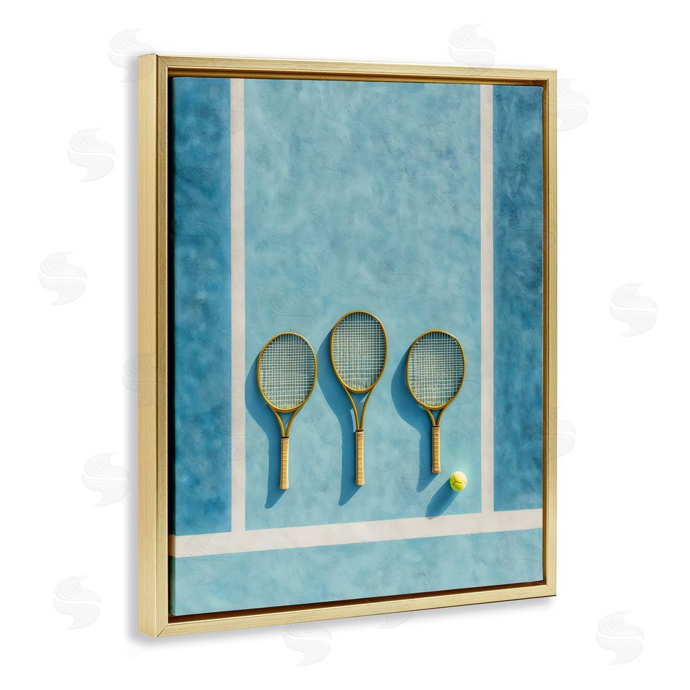 Franklyn Gregory Tennis Racket Trio Gold Floating Frame Canvas Wall Art Print