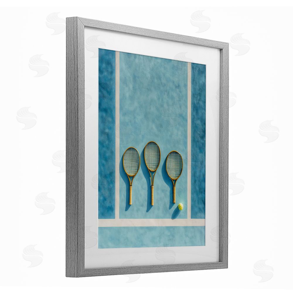 Franklyn Gregory Tennis Racket Trio Gray Framed Print Under Glass Wall Art