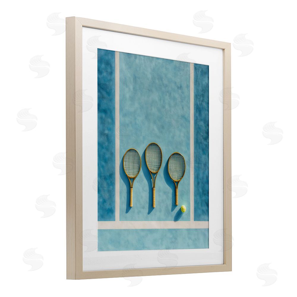 Franklyn Gregory Tennis Racket Trio Brown Framed Print Under Glass Wall Art
