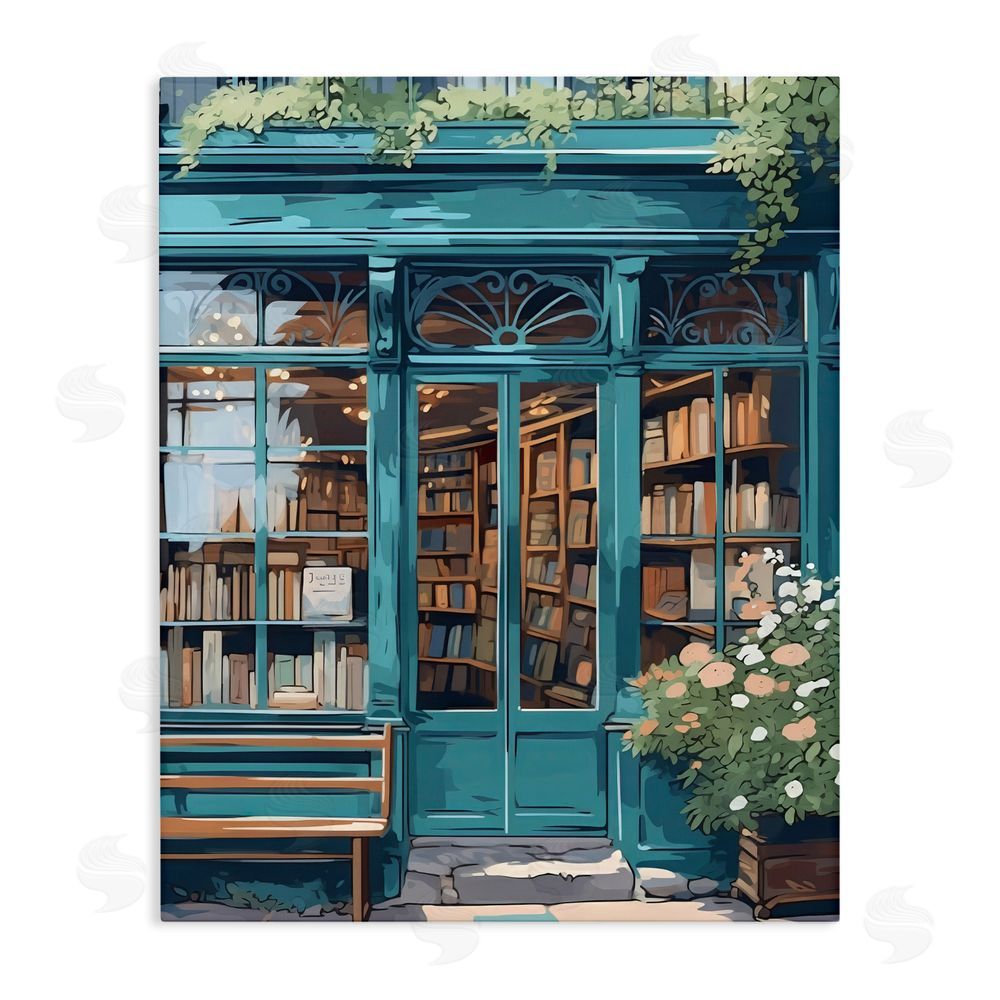LSR Design Studio Book Shop Facade Stretched Canvas Wall Art Print