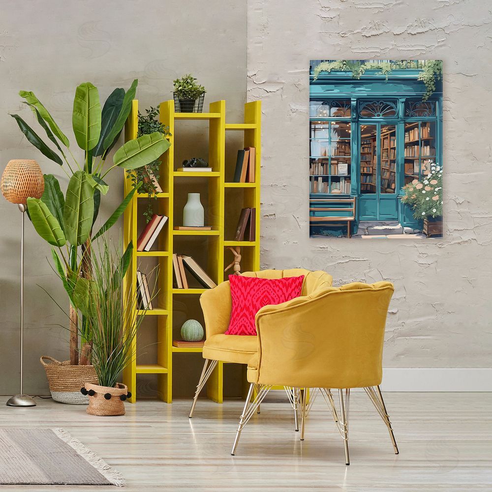 LSR Design Studio Book Shop Facade Stretched Canvas Wall Art Print in Room