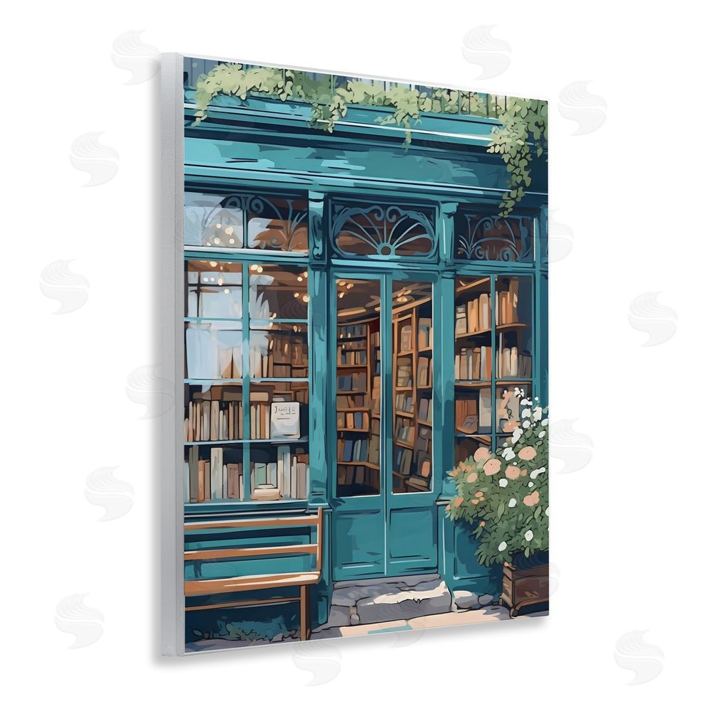 LSR Design Studio Book Shop Facade Wall Plaque Art Print with White Foil Wrap