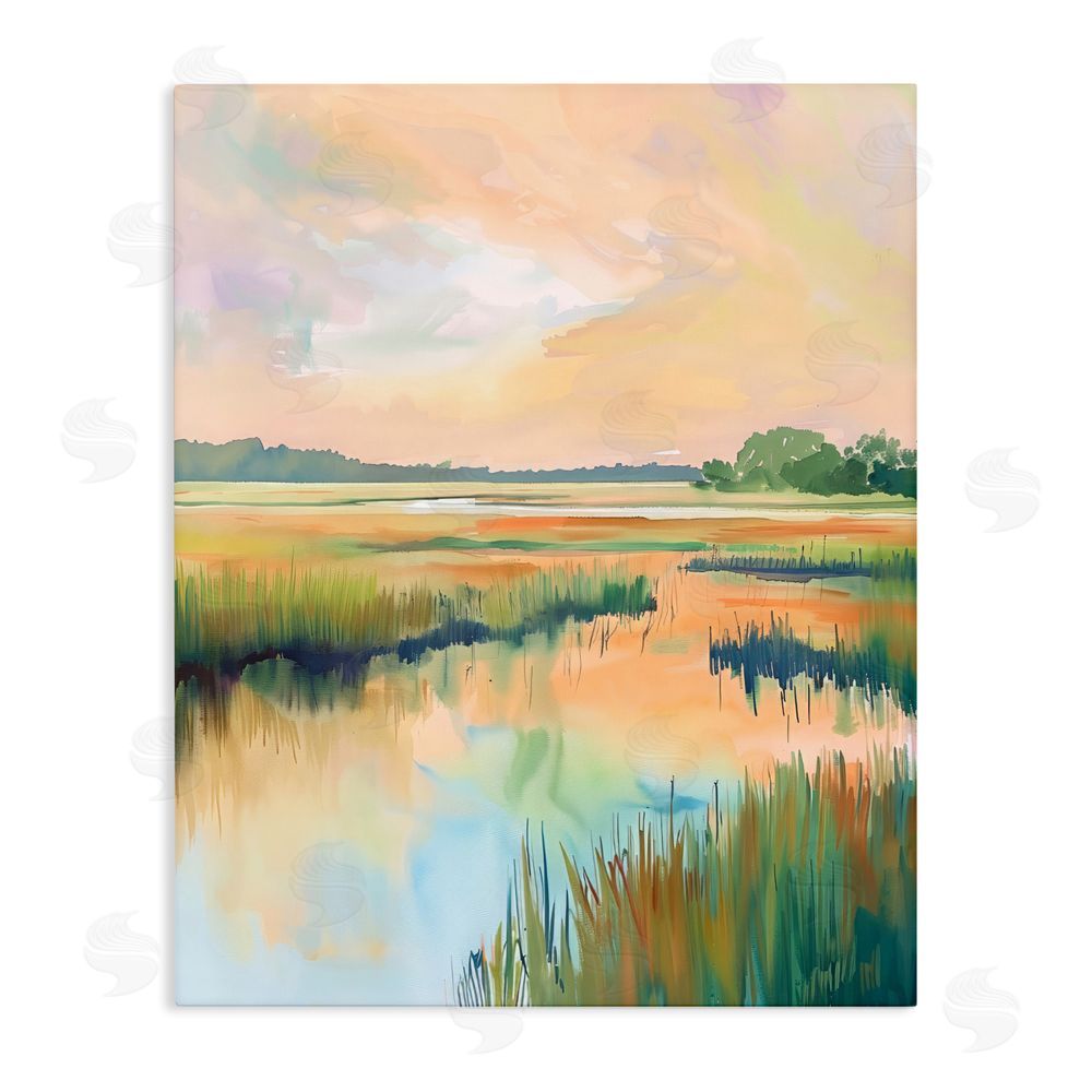 LSR Design Studio Marsh Sunset over Tranquil Stream Stretched Canvas Wall Art