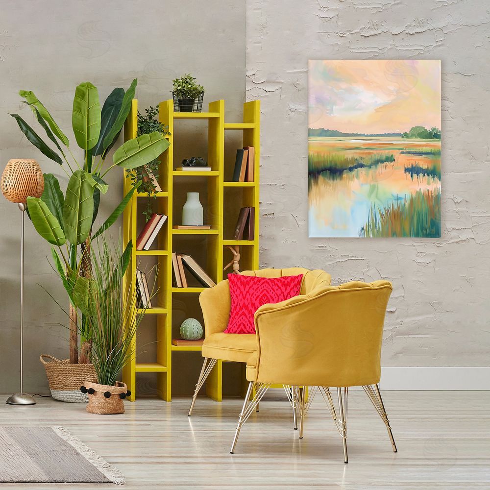 LSR Design Studio Marsh Sunset over Tranquil Stream Stretched Canvas Wall Art in Room