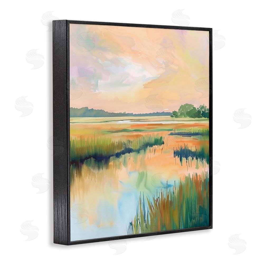 LSR Design Studio Marsh Sunset over Tranquil Stream Black Framed Giclee Wall Art