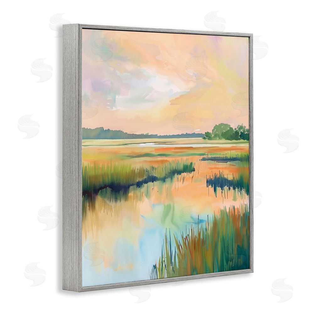 LSR Design Studio Marsh Sunset over Tranquil Stream Gray Framed Giclee Wall Art