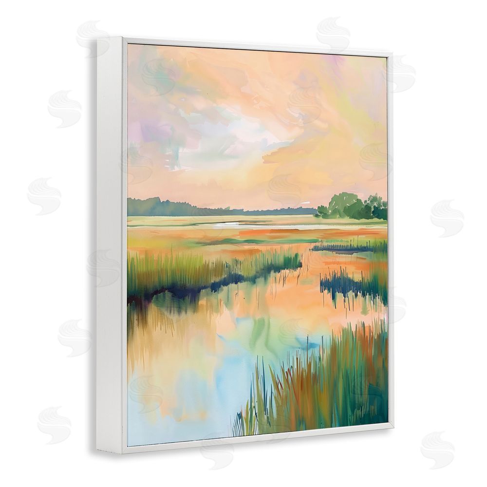 LSR Design Studio Marsh Sunset over Tranquil Stream White Framed Giclee Wall Art