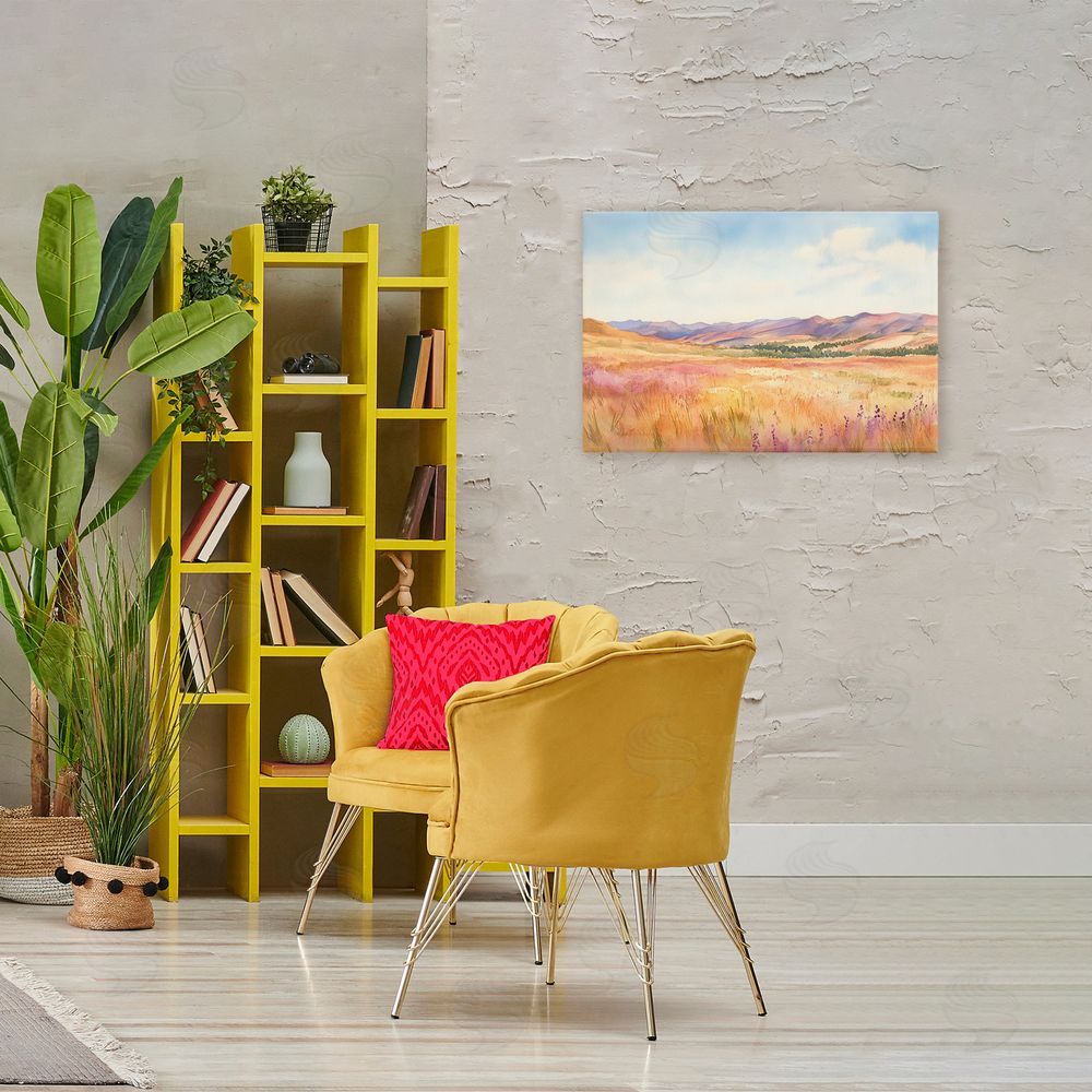 Petal Prints Design Pastel Valley Panorama Stretched Canvas Wall Art in Room