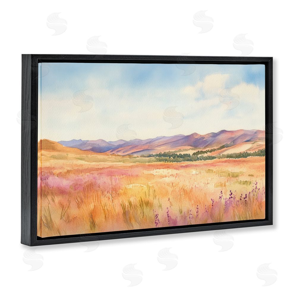 Petal Prints Design Pastel Valley Panorama Black Floating Framed Canvas Wall Art
