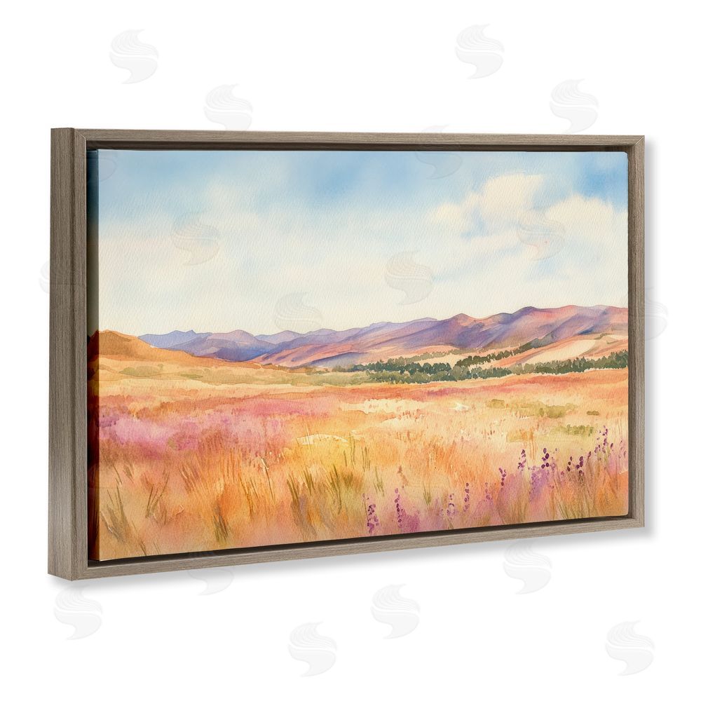 Petal Prints Design Pastel Valley Panorama Brown Floating Framed Canvas Wall Art