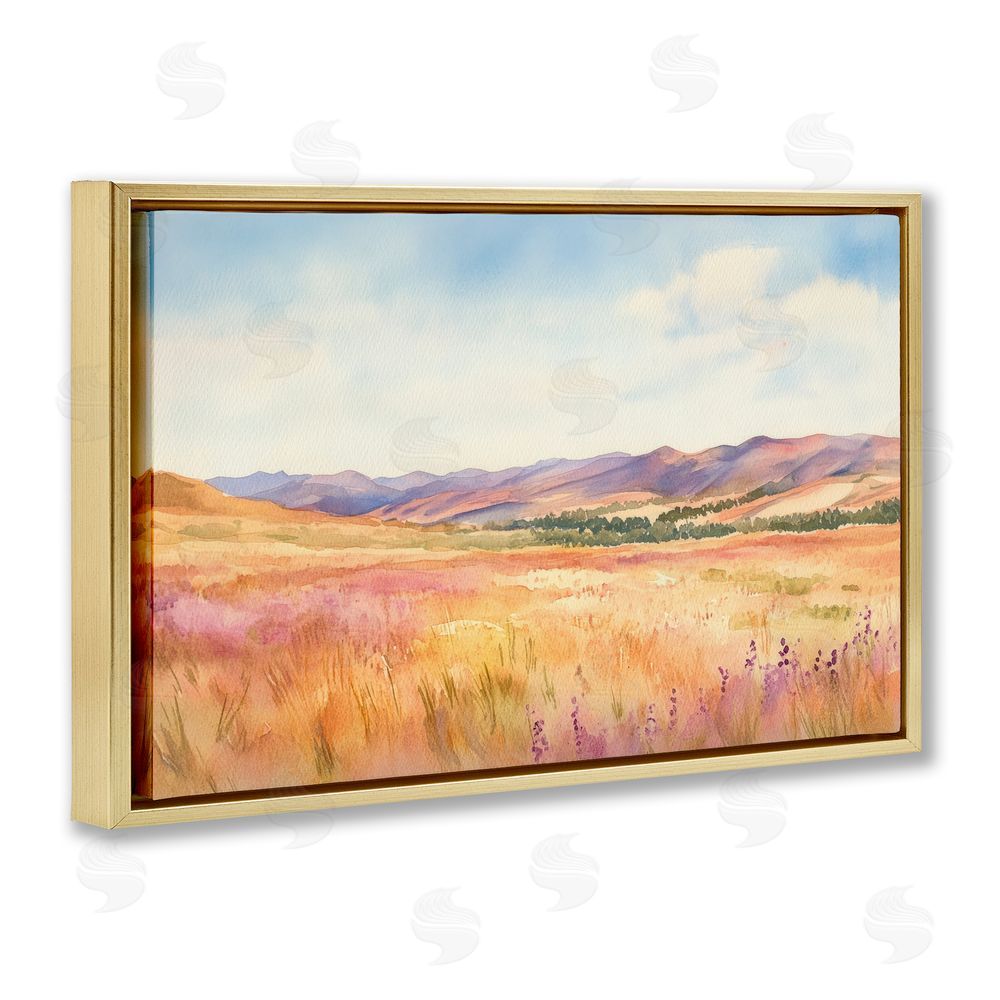 Petal Prints Design Pastel Valley Panorama Gold Floating Framed Canvas Wall Art