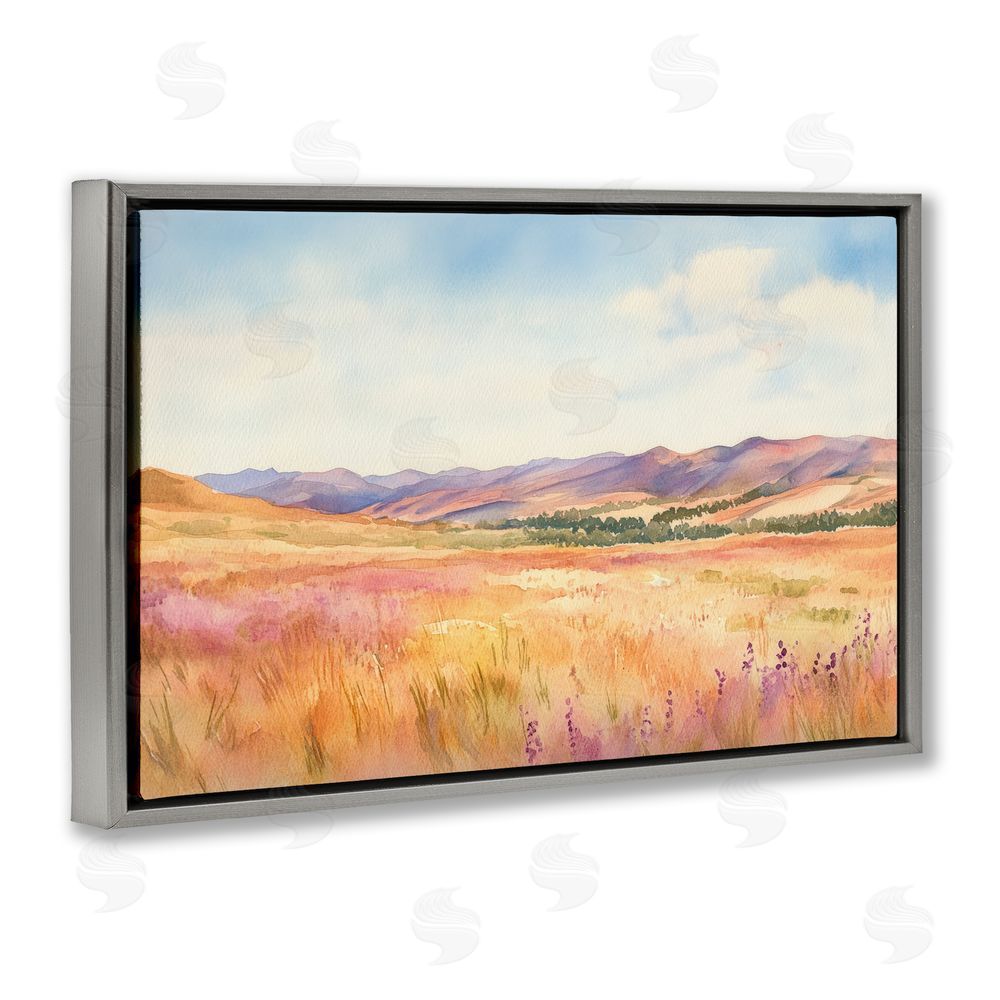 Petal Prints Design Pastel Valley Panorama Gray Floating Framed Canvas Wall Art