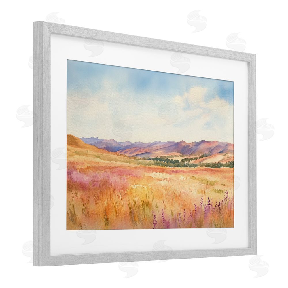 Petal Prints Design Pastel Valley Panorama Gray Framed Print Under Glass Wall Art