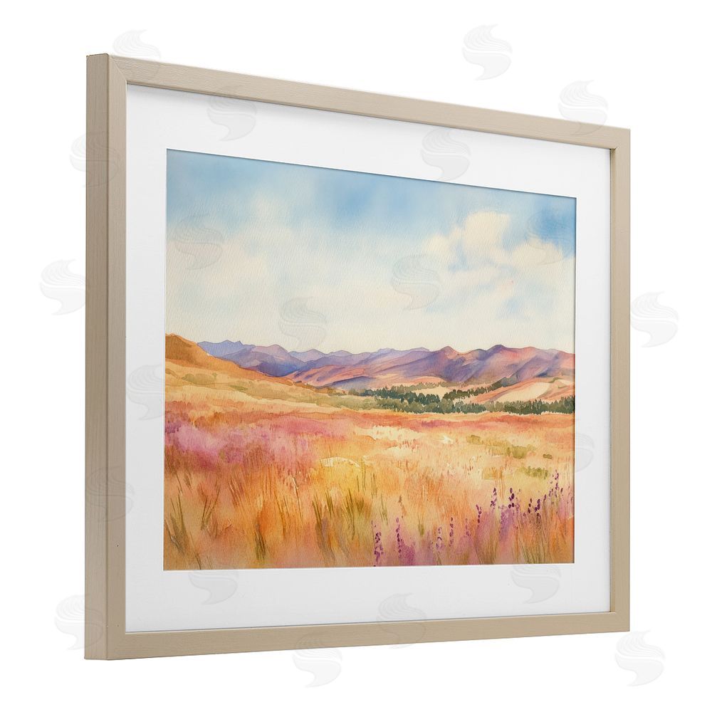 Petal Prints Design Pastel Valley Panorama Brown Framed Print Under Glass Wall Art