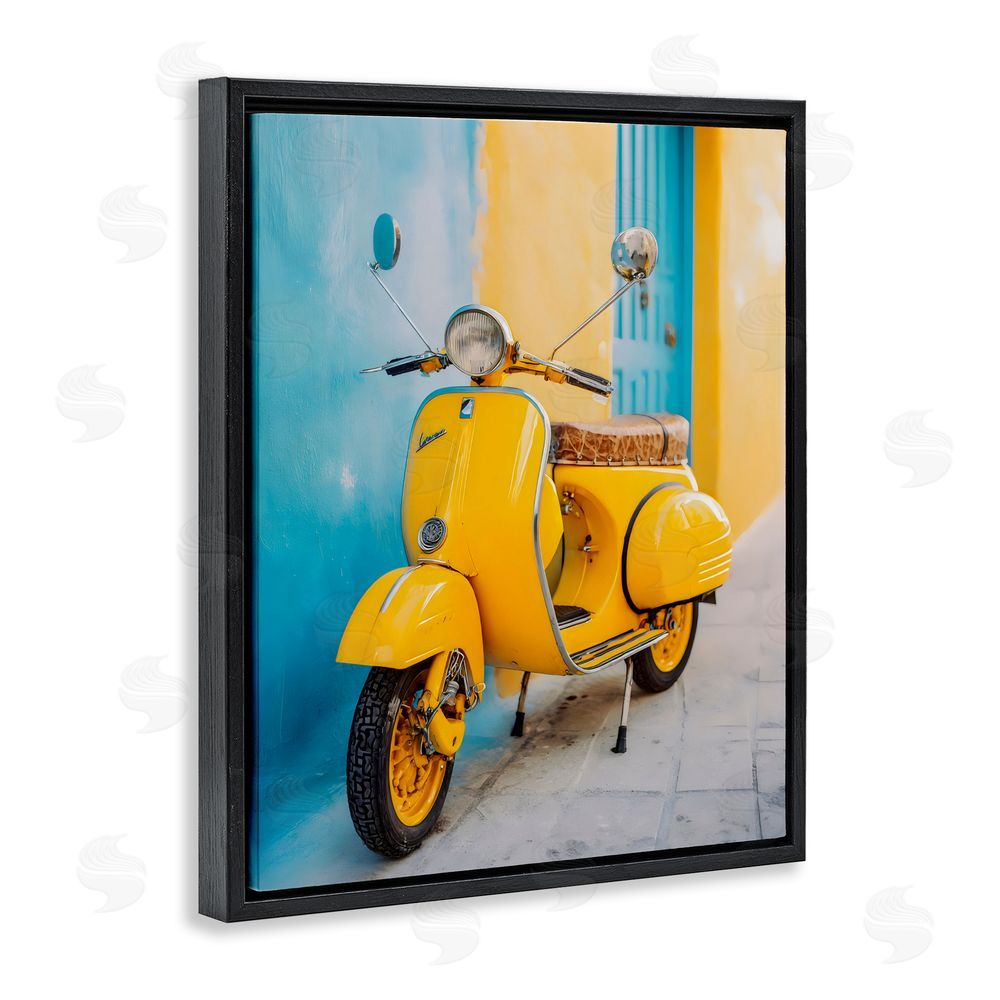 Franklyn Gregory Sunny Ride Vintage Moped Black Floating Framed Canvas Wall Art Print