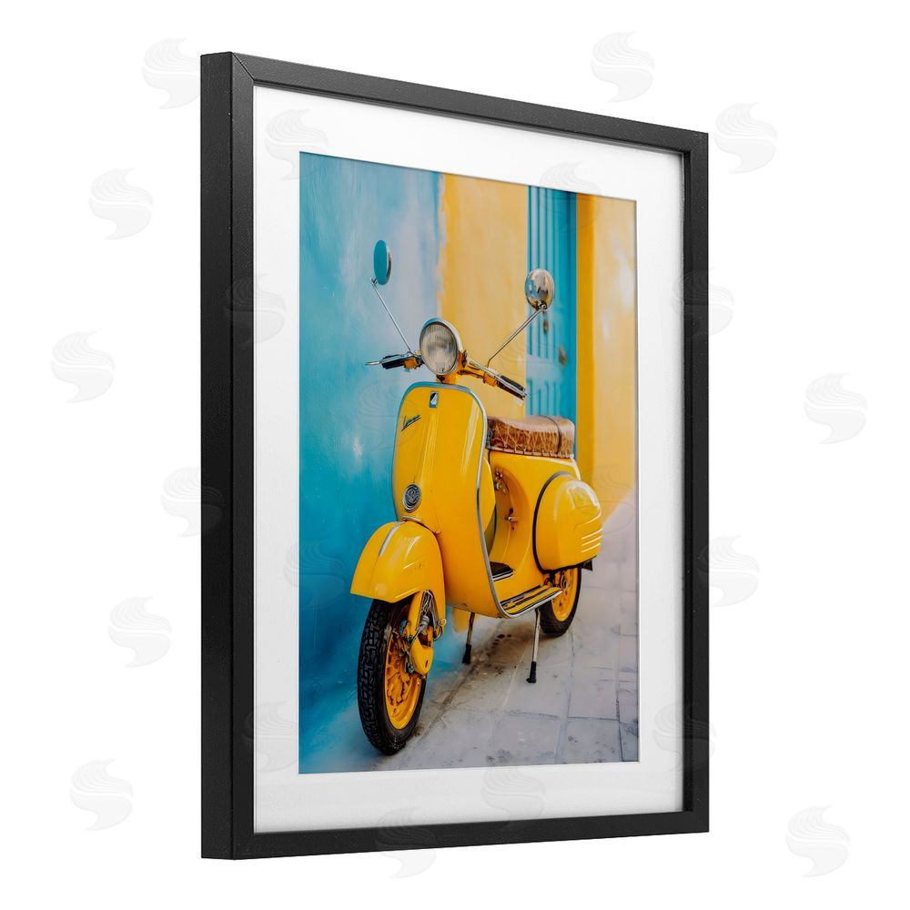 Franklyn Gregory Sunny Ride Vintage Moped Black Framed Print Under Glass with White Mat Wall Art
