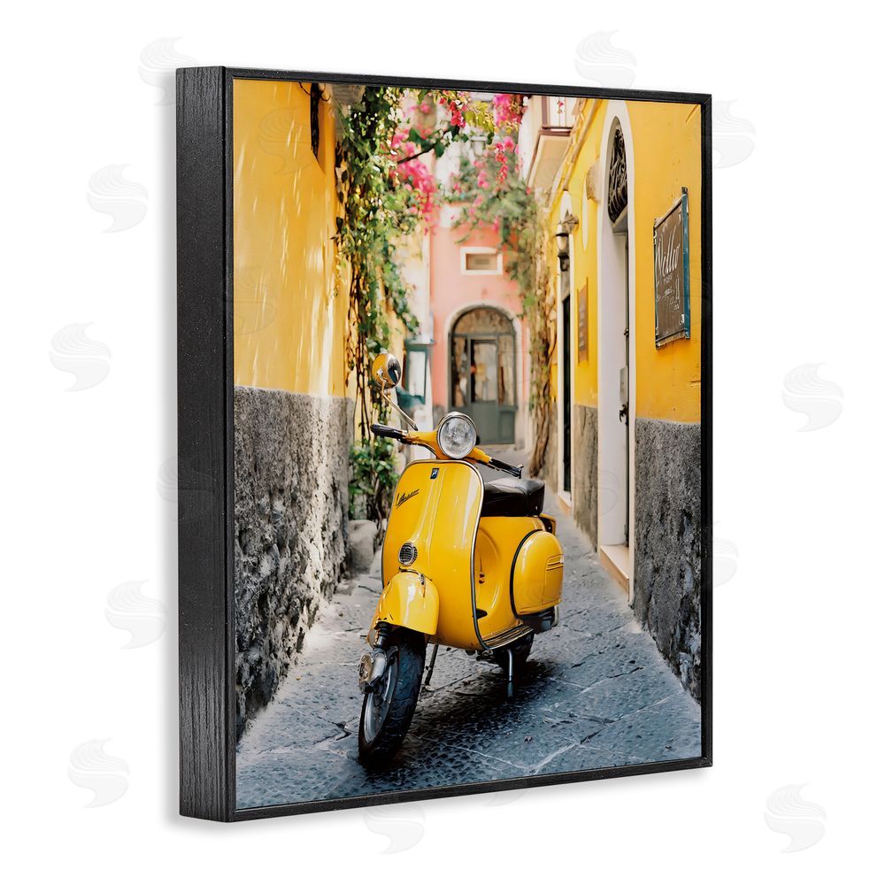 Franklyn Gregory Yellow Moped in Alley Black Framed Giclee Wall Art Print