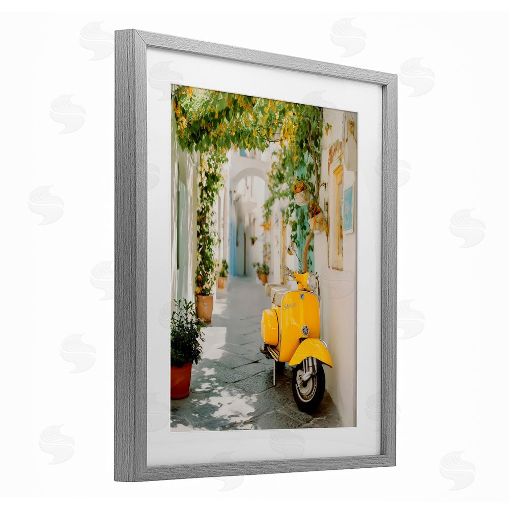 Franklyn Gregory Vacation Ride Through Alley Gray Framed Print Under Glass with White Mat Wall Art