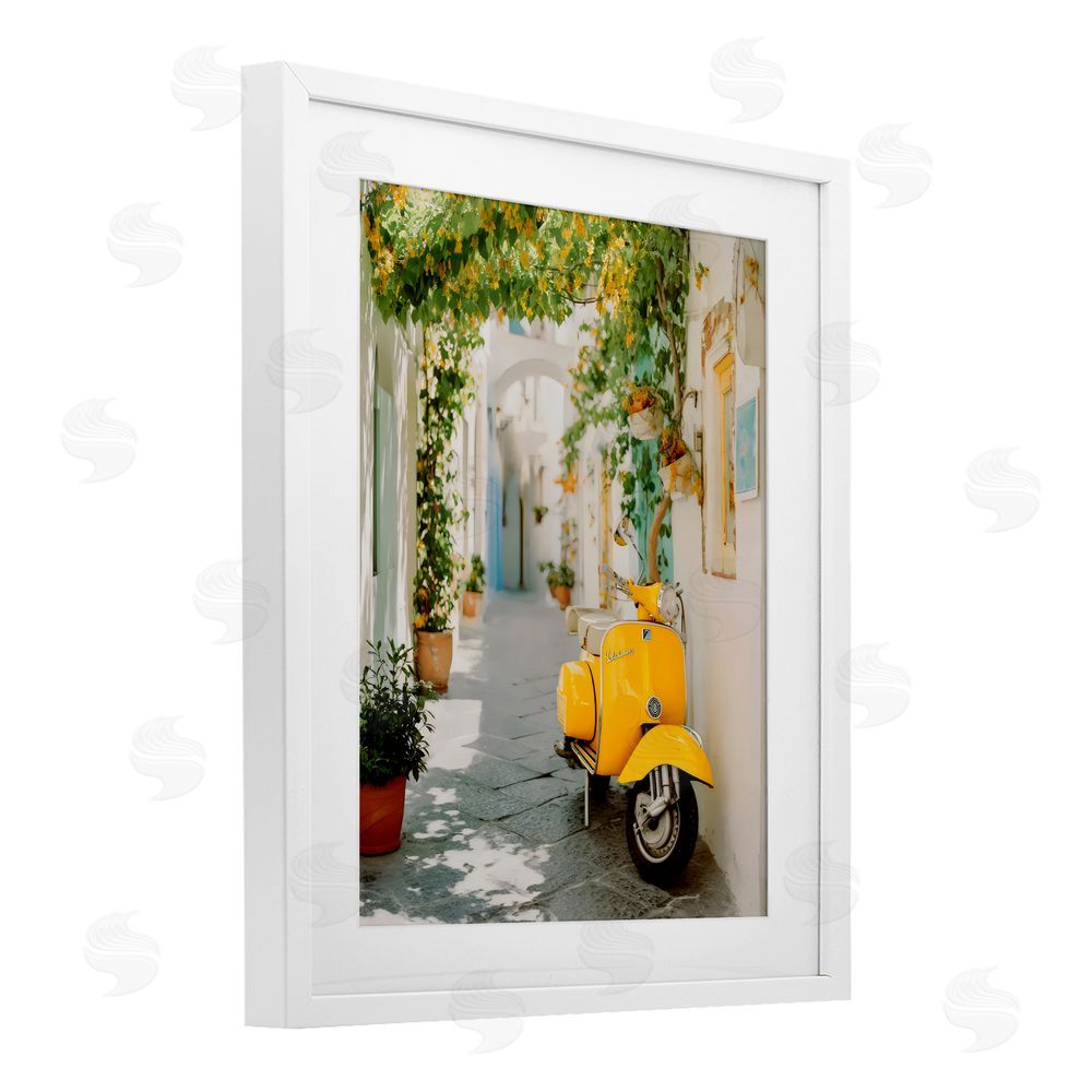Franklyn Gregory Vacation Ride Through Alley White Framed Print Under Glass with White Mat Wall Art