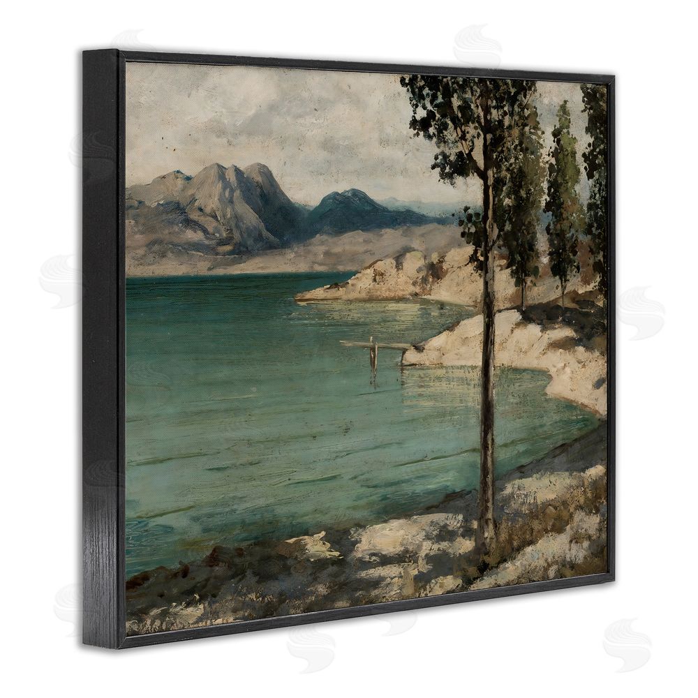 Arlington Prints Tranquil Shore with Trees Black Framed Giclee Wall Art Print