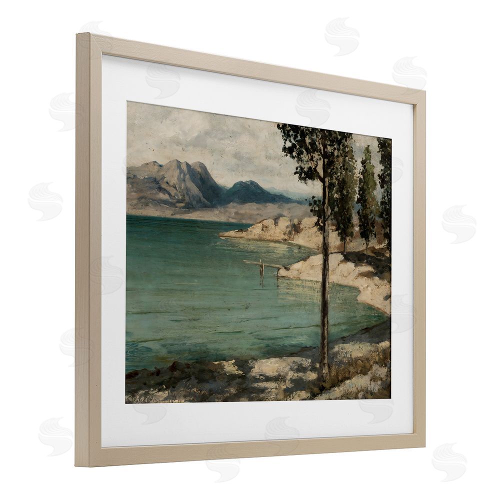 Arlington Prints Tranquil Shore with Trees Brown Framed Print Under Glass with White Mat Wall Art