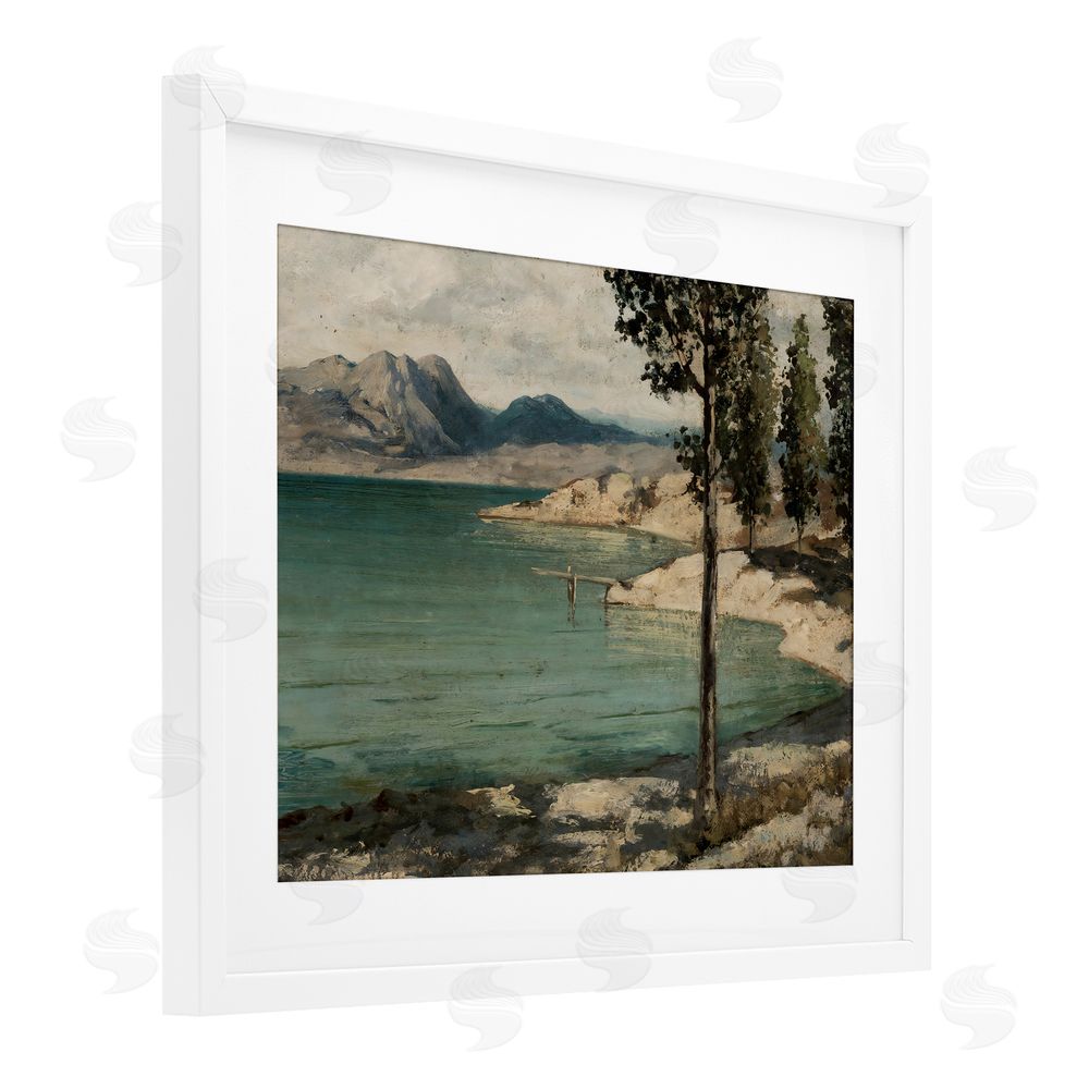 Arlington Prints Tranquil Shore with Trees White Framed Print Under Glass with White Mat Wall Art