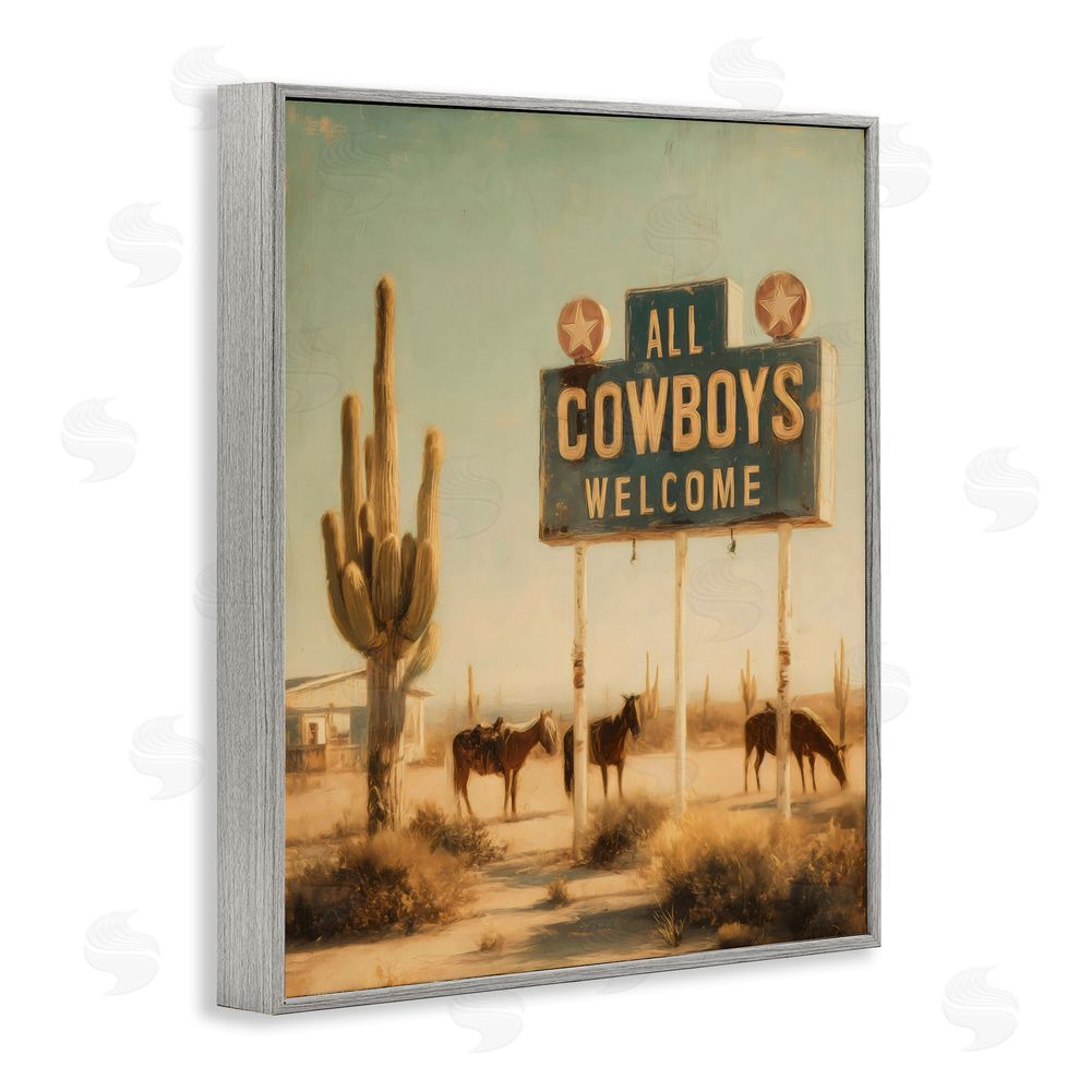 Arlington Prints All Cowboys Welcome Desert Gray Framed Giclee Wall Art Print