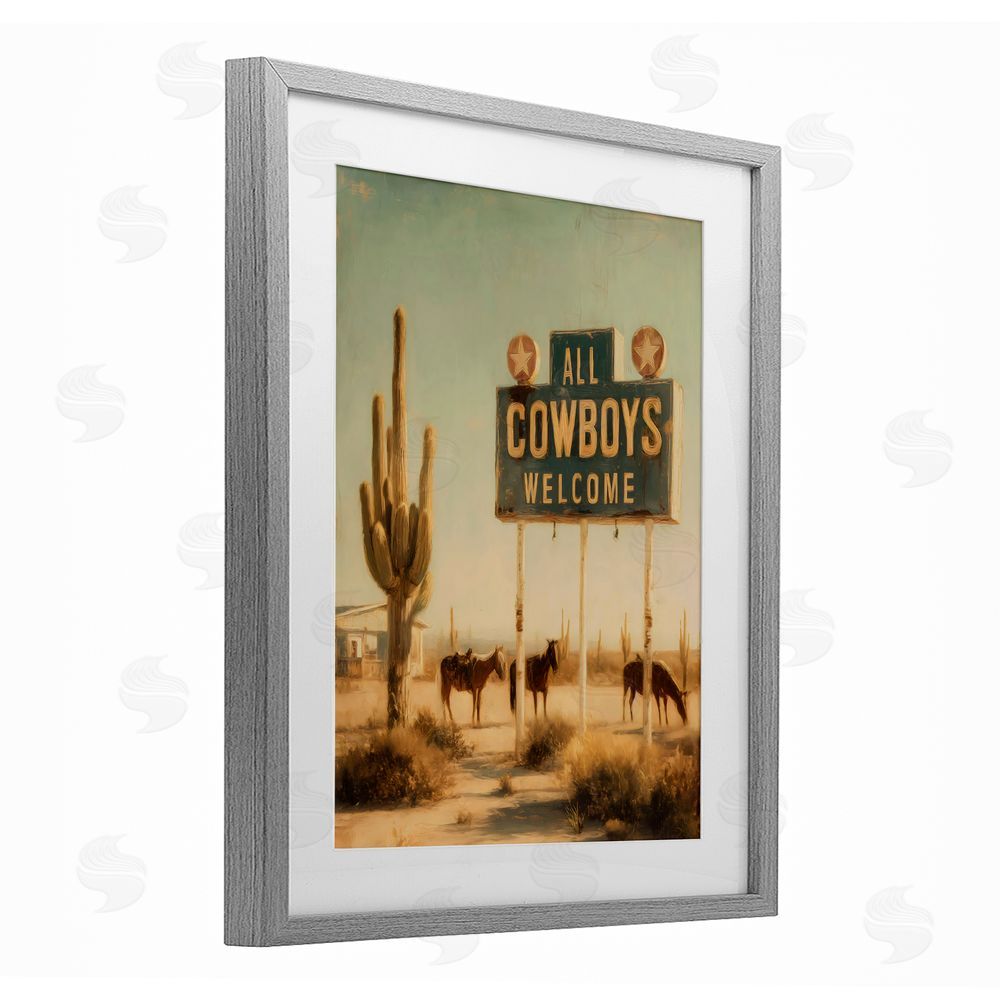 Arlington Prints All Cowboys Welcome Desert Gray Framed Print Under Glass with Matting Wall Art