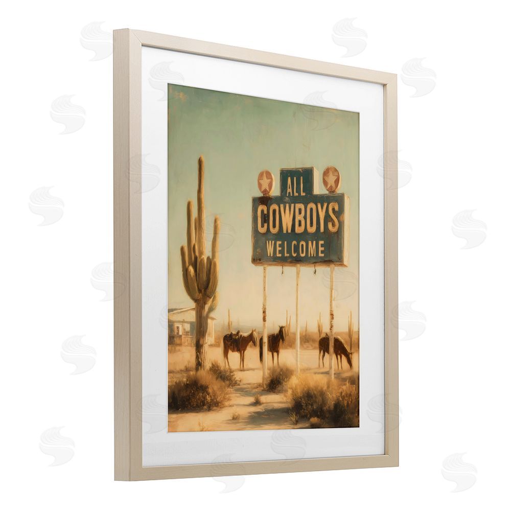 Arlington Prints All Cowboys Welcome Desert Brown Framed Print Under Glass with Matting Wall Art