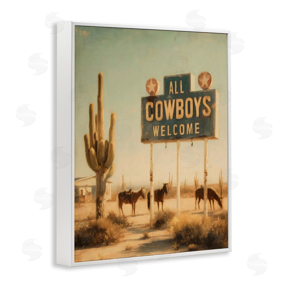 Arlington Prints All Cowboys Welcome Desert White Framed Giclee Wall Art Print