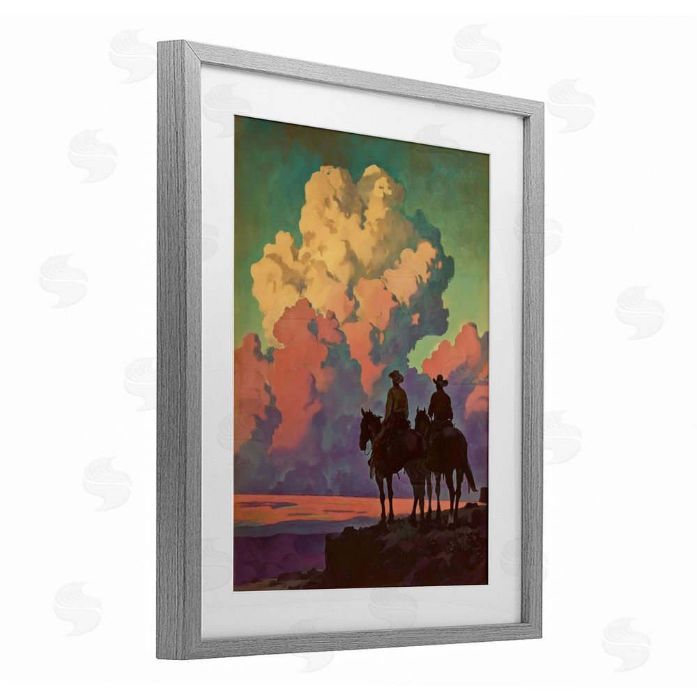 Arlington Prints Cowboys Silhouetted Against Clouds Gray Framed Print Under Glass Wall Art
