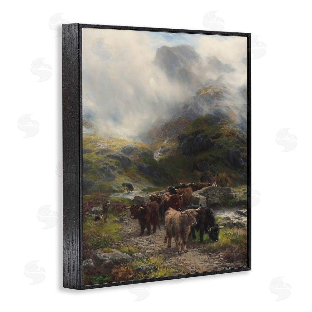 Arlington Prints Moody Highland Cows Herd Black Framed Giclee Wall Art