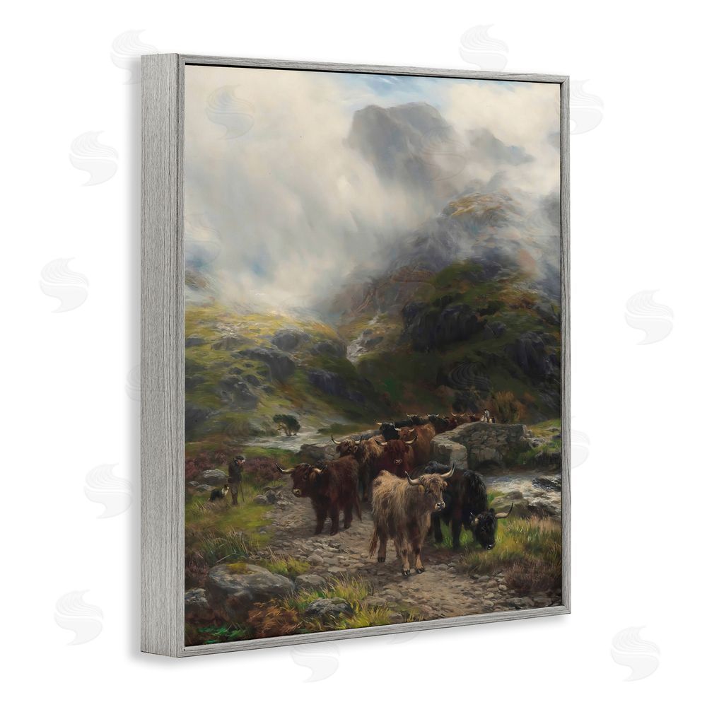 Arlington Prints Moody Highland Cows Herd Gray Framed Giclee Wall Art