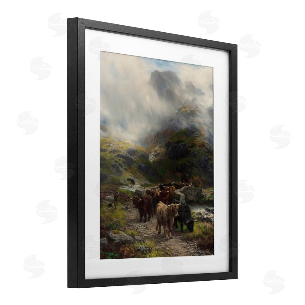 Arlington Prints Moody Highland Cows Herd Black Framed Print Under Glass Wall Art