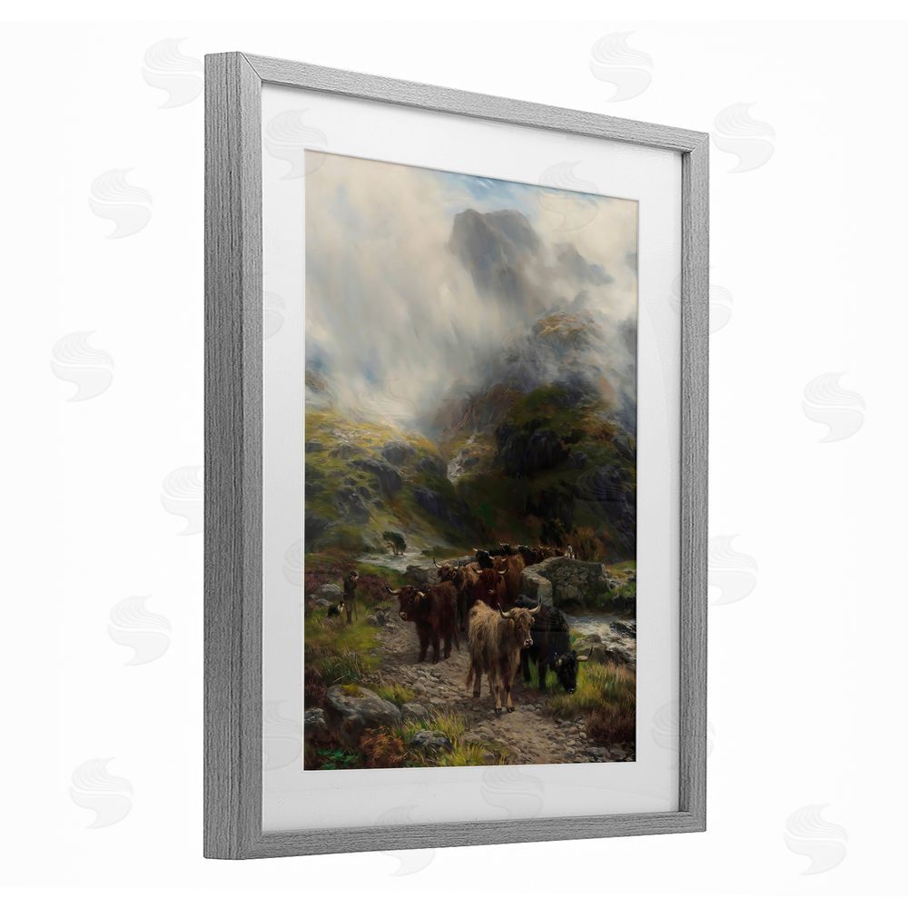 Arlington Prints Moody Highland Cows Herd Gray Framed Print Under Glass Wall Art