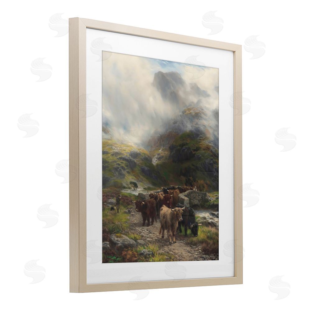 Arlington Prints Moody Highland Cows Herd Brown Framed Print Under Glass Wall Art