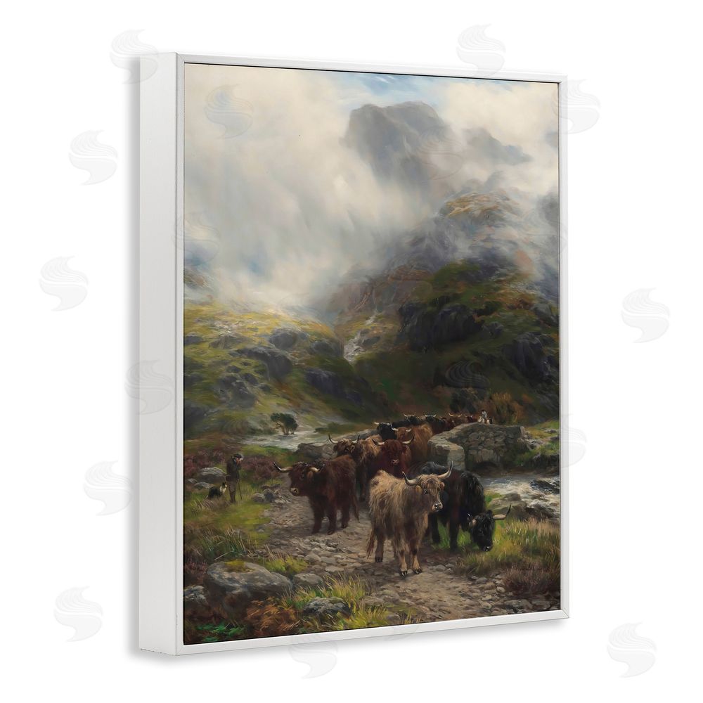 Arlington Prints Moody Highland Cows Herd White Framed Giclee Wall Art