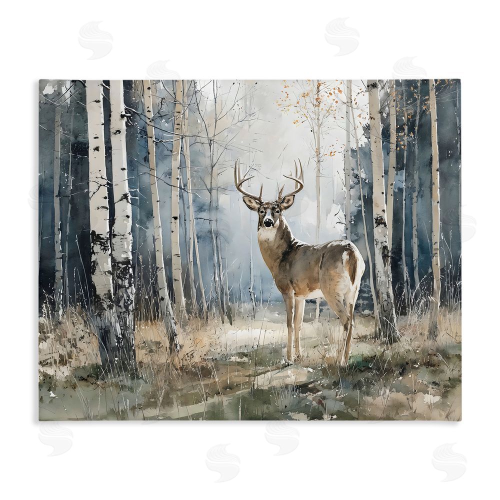 Franklyn Gregory Lone Stag in Birch Forest Stretched Canvas Wall Art