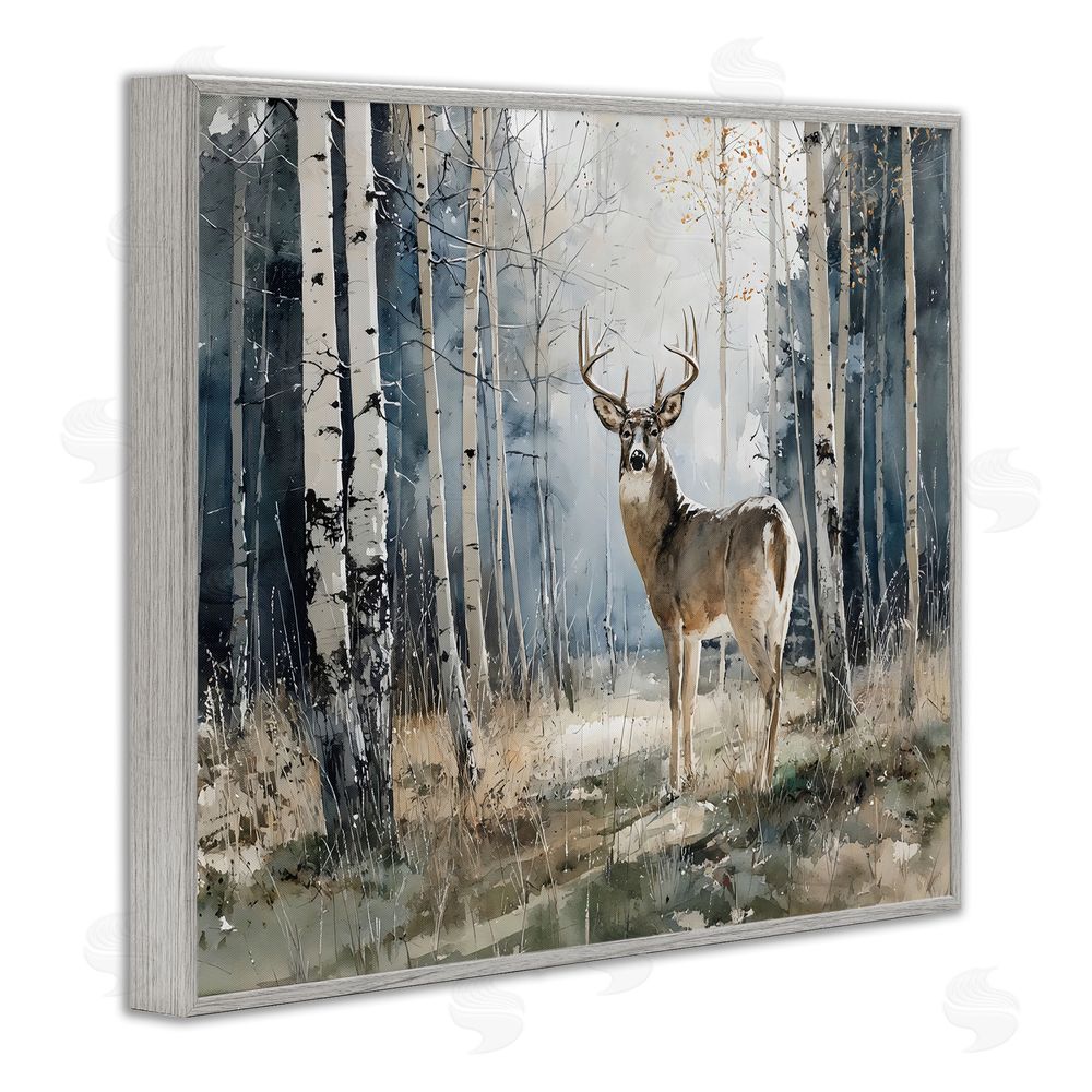 Franklyn Gregory Lone Stag in Birch Forest Gray Framed Giclee Wall Art
