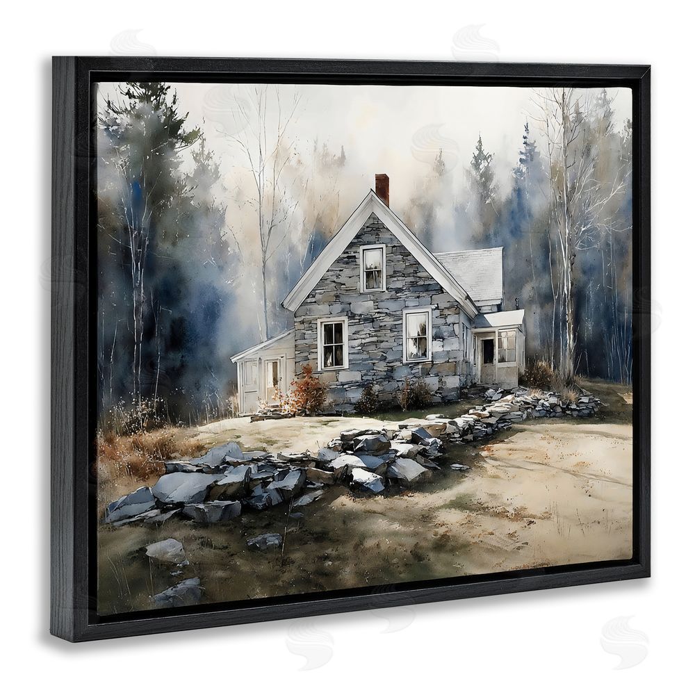 Franklyn Gregory Rustic Cottage Among the Trees Black Floating Framed Canvas Wall Art