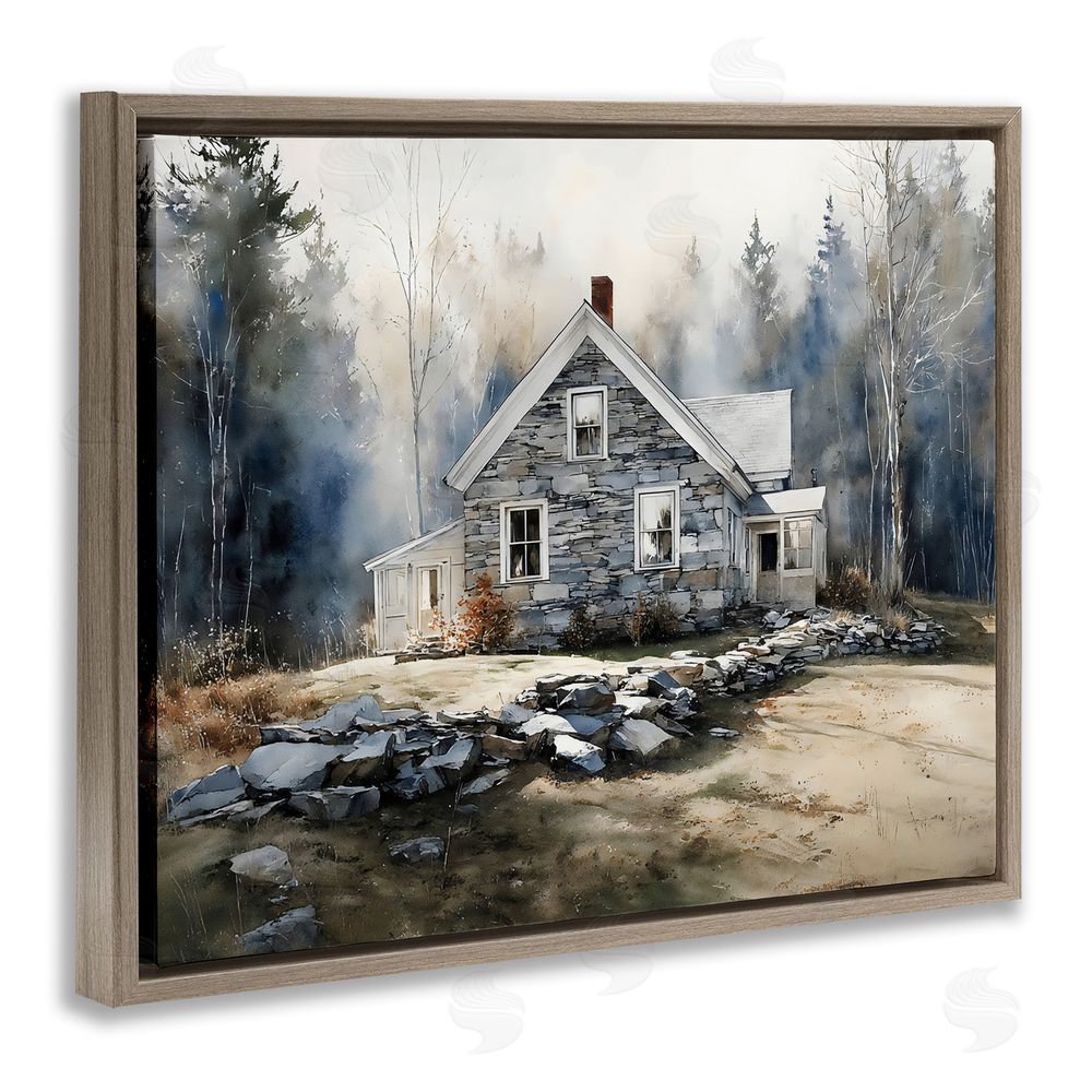 Franklyn Gregory Rustic Cottage Among the Trees Brown Floating Framed Canvas Wall Art