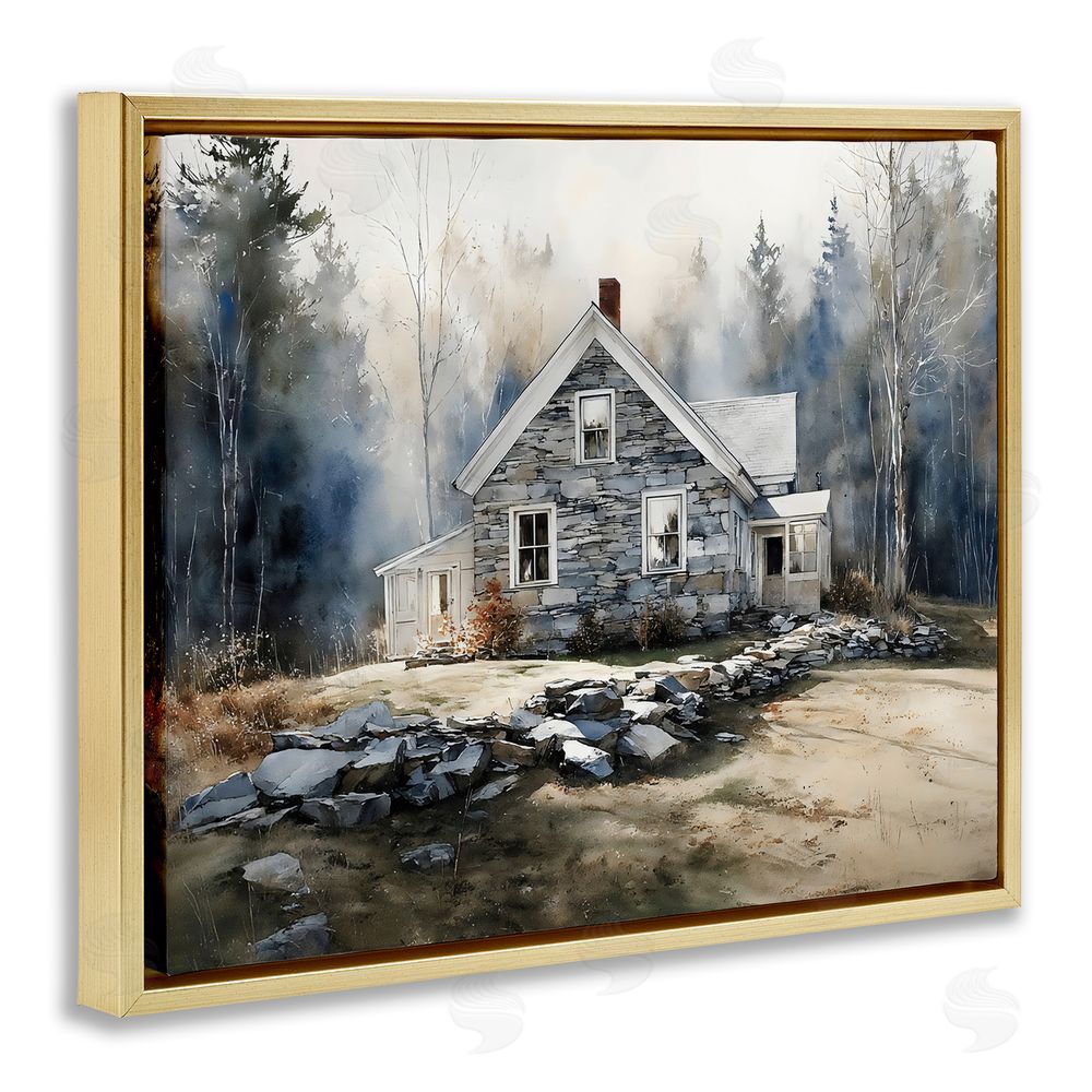 Franklyn Gregory Rustic Cottage Among the Trees Gold Floating Framed Canvas Wall Art