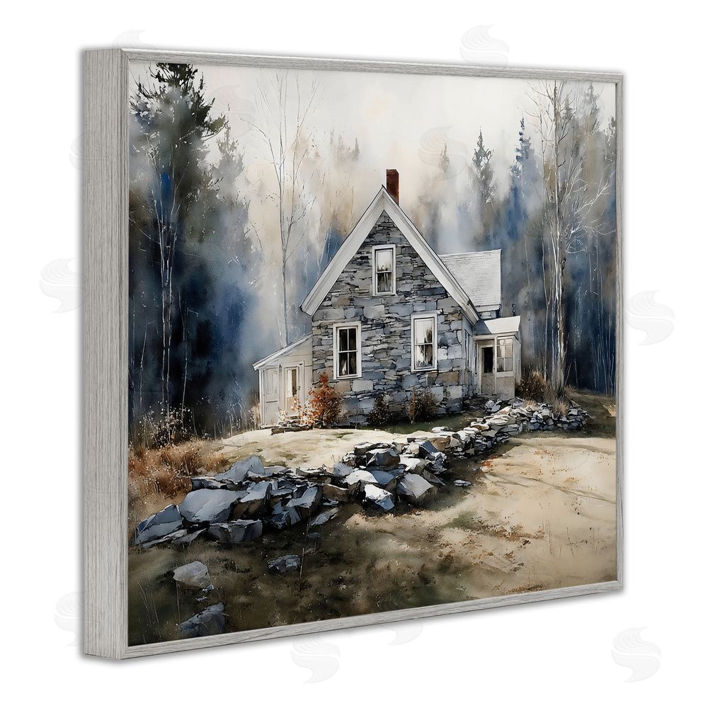 Franklyn Gregory Rustic Cottage Among the Trees Gray Framed Giclee Wall Art