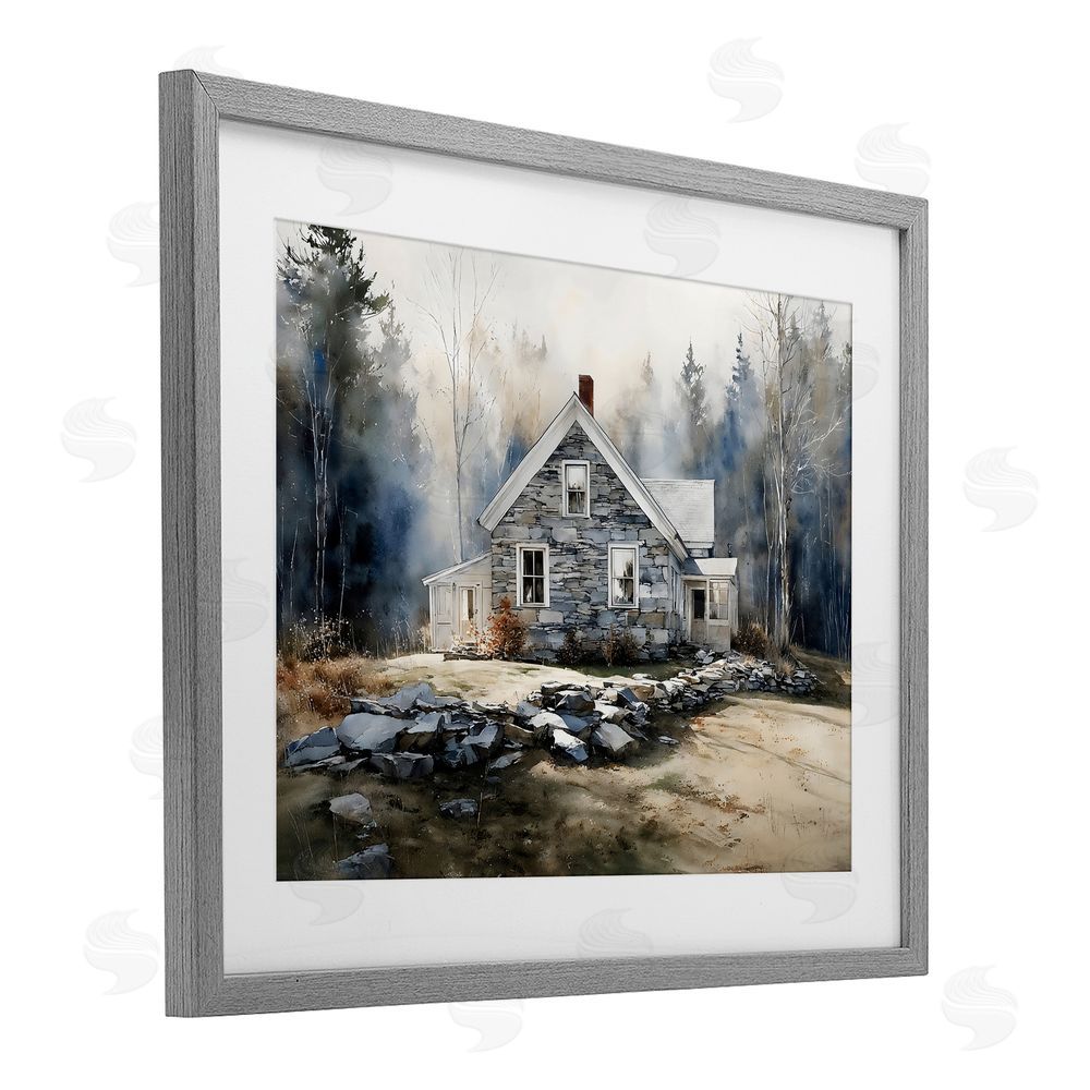 Franklyn Gregory Rustic Cottage Among the Trees Gray Framed Print Under Glass Wall Art