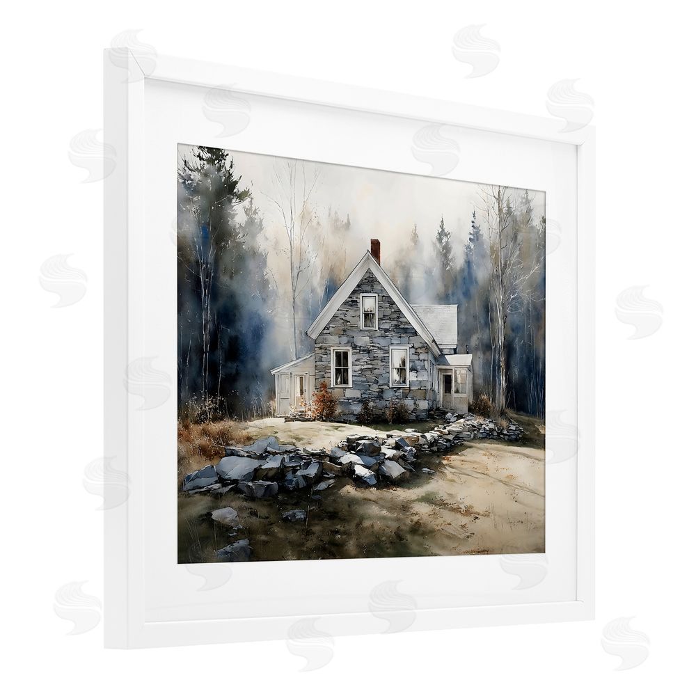 Franklyn Gregory Rustic Cottage Among the Trees White Framed Print Under Glass Wall Art