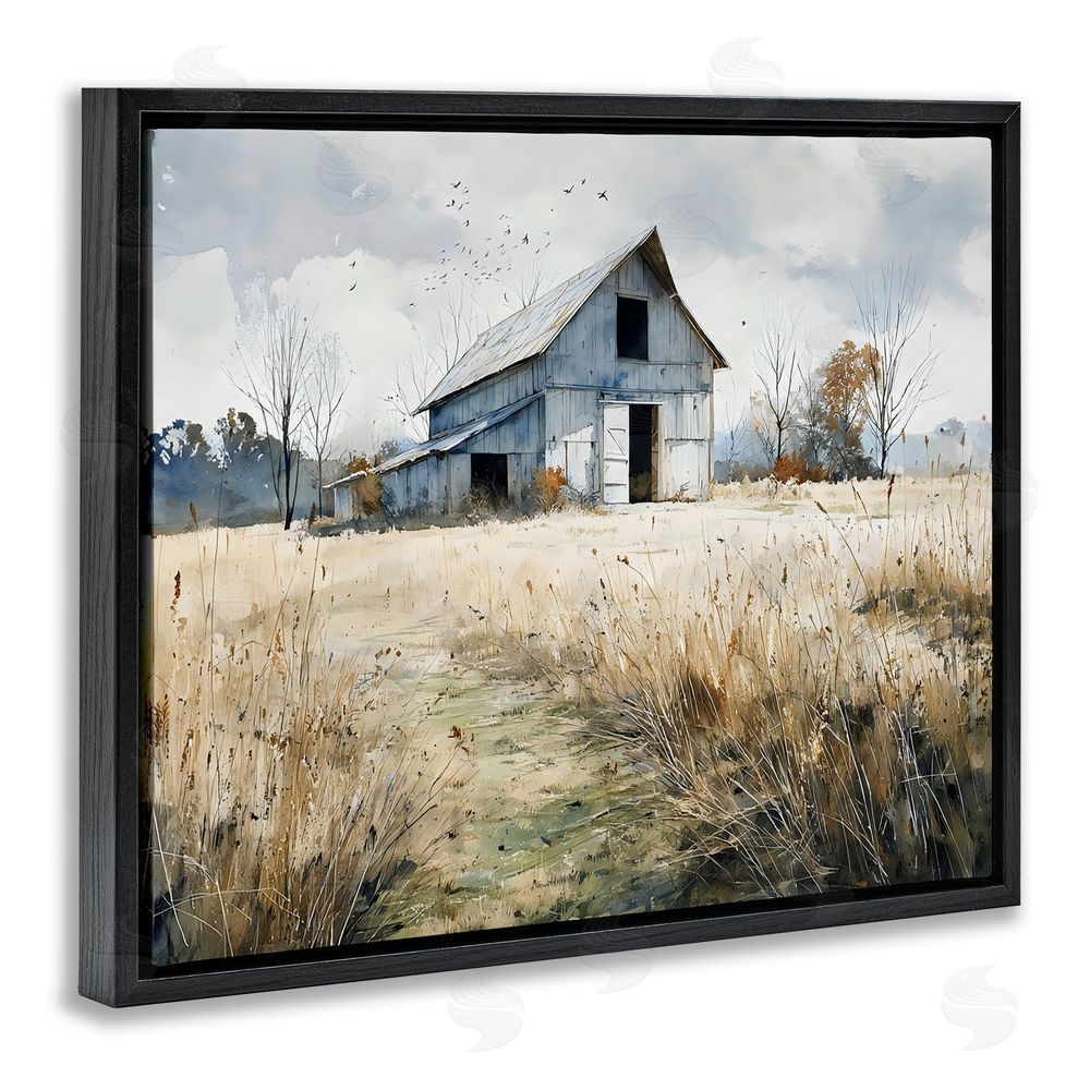 Franklyn Gregory Old Blue Barn in Farmland Black Floating Framed Canvas Wall Art