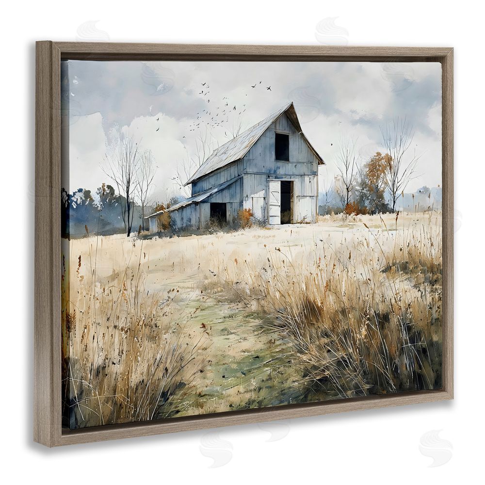 Franklyn Gregory Old Blue Barn in Farmland Brown Floating Framed Canvas Wall Art