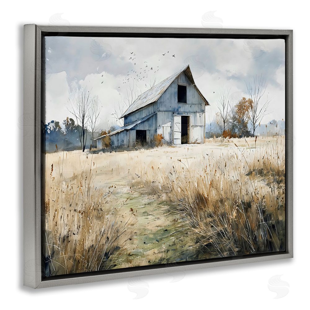 Franklyn Gregory Old Blue Barn in Farmland Gray Floating Framed Canvas Wall Art