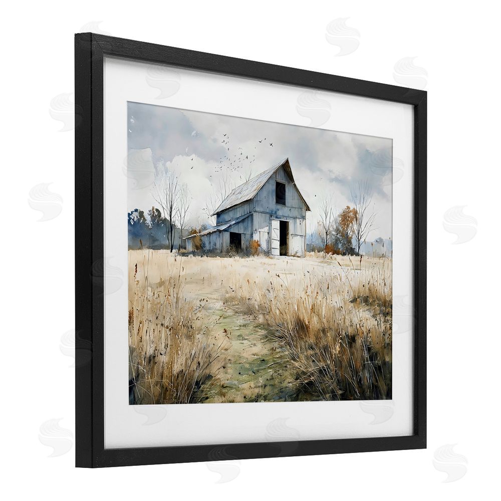 Franklyn Gregory Old Blue Barn in Farmland Black Framed Print Under Glass Wall Art